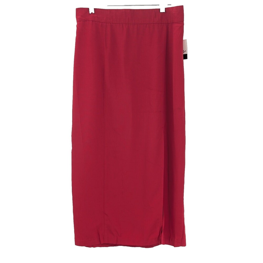 Marnie West Vintage 90s Crimson Red Front Slit Back Zip Midi Skirt USA 10/30